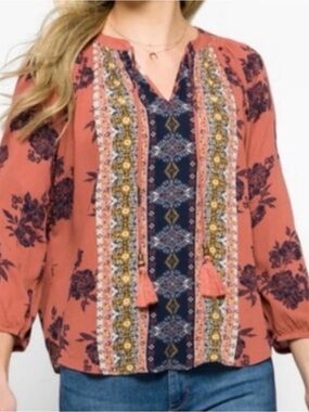 Mason & Belle Coral Bohemian Top with Tassels